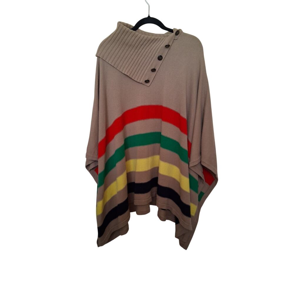 Lauren Ralph Lauren Taupe Rainbow-Stripe Poncho Sweater Women's